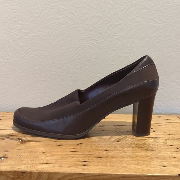 Etienne Aigner Vintage 'Trina' Block Heel Slip On Leather/Nylon Stretch Sz. 9M - Picture 5 of 13